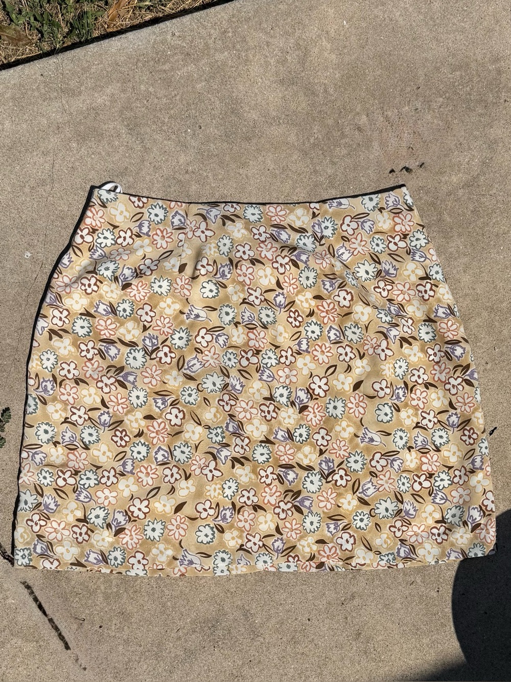 Vintage 1990s Possessed Floral Mini Skirt in Beige, Cream, and Brown